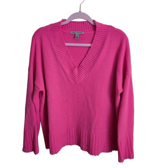 Revolve Frayed Edge Oversized Sweater Ultra Pink 100% Cashmere Size L - Picture 2 of 6
